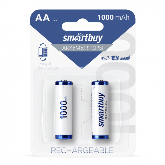 Аккумулятор NiMh  AA/2BL 1000 mA, Smartbuy