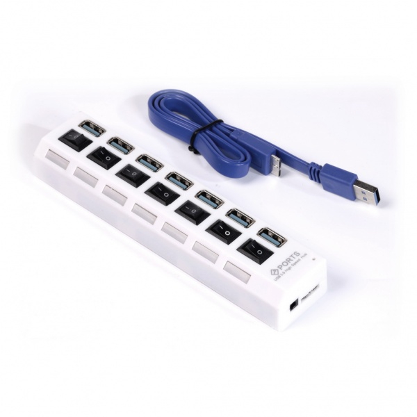 USB 3.0 хaб с выключателем 7307-W, 7 портов белый, Smartbuy USB 3.0 хaб с выключателем 7307-W, 7 портов белый, Smartbuy