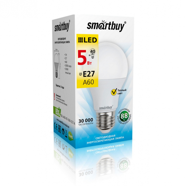 Светодиодная (LED) Лампа Smartbuy-A60-05W/3000/E27-А Светодиодная (LED) Лампа Smartbuy-A60-05W/3000/E27-А