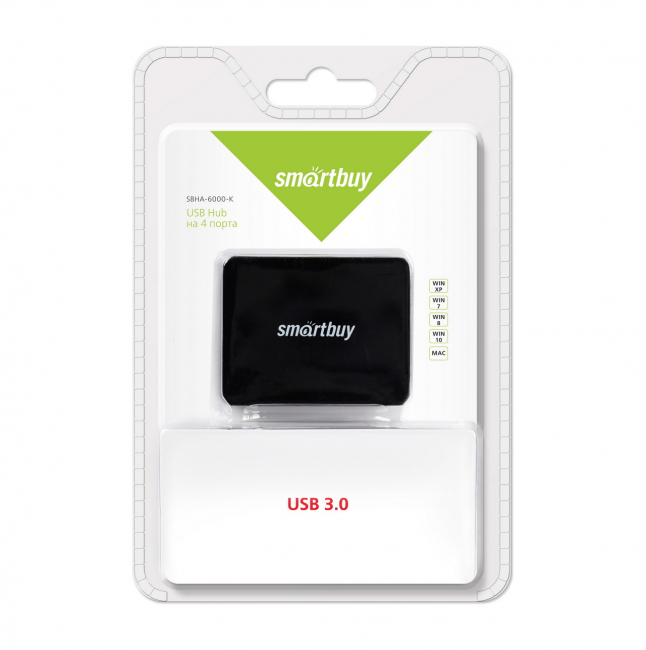 USB-хaб 6000-K, 4 порта черный, Smartbuy
