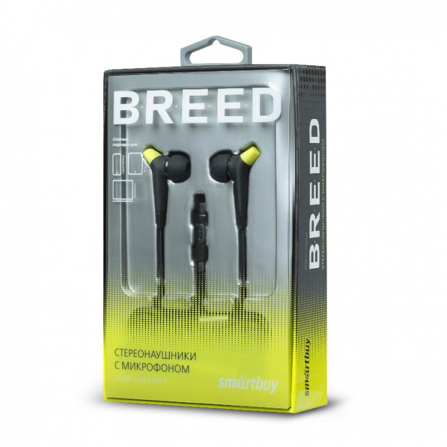 Внутриканальная BREED, плоский кабель, Smartbuy, черно-зеленая Внутриканальная BREED, плоский кабель, Smartbuy, черно-зеленая