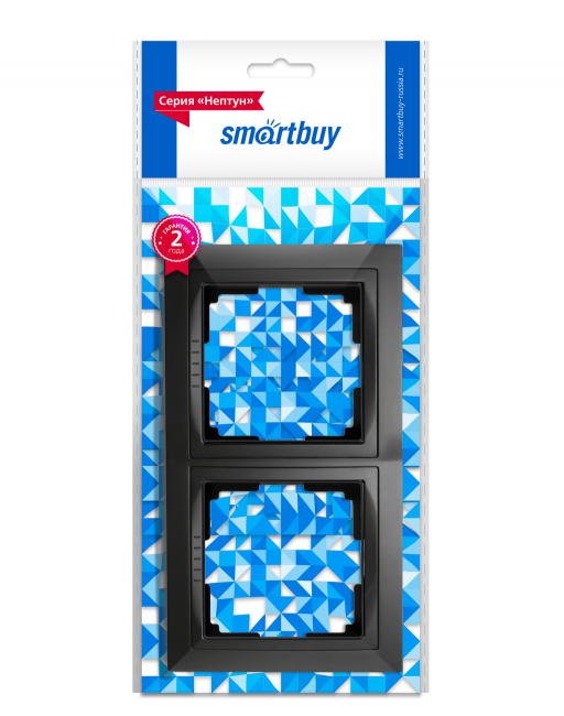 Серия "Нептун" (скрытая установка) Рамка 2-местная пластик черная "Нептун", Smartbuy