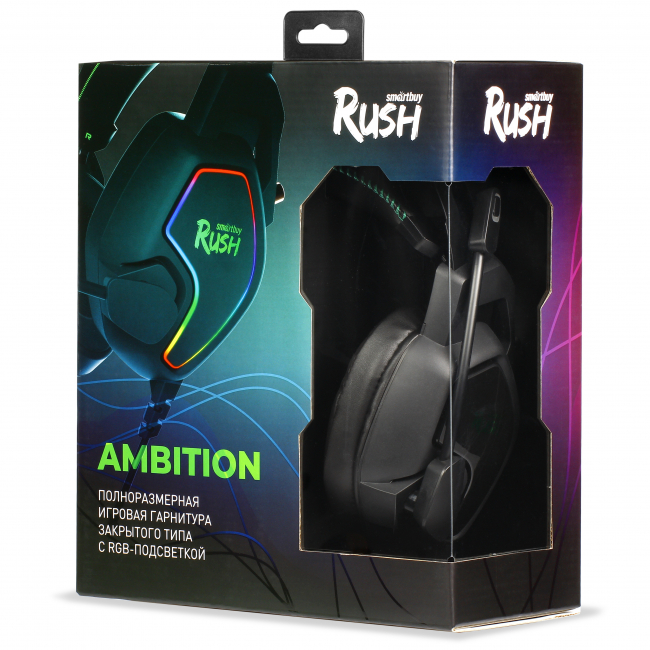 Игровая гарнитура RUSH AMBITION, Smartbuy черно-зеленая