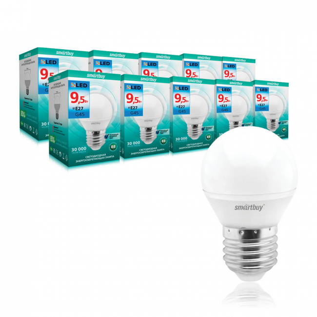 Светодиодная (LED) Лампа Smartbuy-G45-9,5W/6000/E27